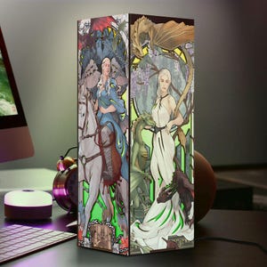 Custom Mother of Dragons Wooden Light Box, Daenerys Targaryen Night Light, Fantasy Art Nouveau Desk Lamp, Bookish Room Decor, Gifts for Her