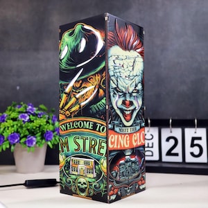 Horror Characters Wooden Box Lamp, Killers LED Lamp, Night Light Decor, 3D Printed Lamp, Handmade Lamp, Table Lamp, Deco Lamp, Gamer Gifts