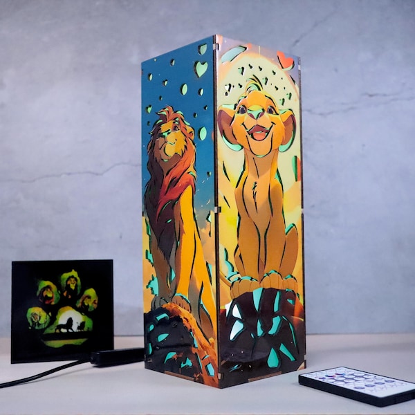 Lion King Wooden Box Lamp, Simba Lion King 3D Printed LED Lamp, Wooden Night Light Decor, Bedside Lamp, Table Lamp, Decorative Lamp, Gifts