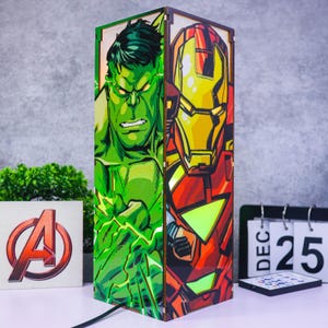 MCU Characters Wooden Box Lamp, Avenger Comics 3D Printed LED Lamp, Handmade Night Light Lamp, Deco Lamp, Kids Room Decor, Comic Fan Gifts