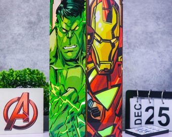 MCU Characters Wooden Box Lamp, Avenger Comics 3D Printed LED Lamp, Handmade Night Light Lamp, Deco Lamp, Kids Room Decor, Comic Fan Gifts
