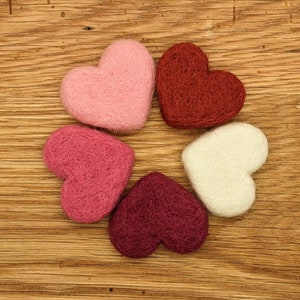Needle Felted Hearts, Red Pink White Wool, Valentines Set of 5