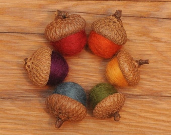 Rainbow Wool Felted  Acorns, Set of 6, also available as ornaments