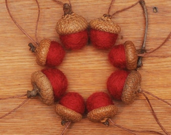 Red Felted Acorns or Acorn Christmas Ornaments