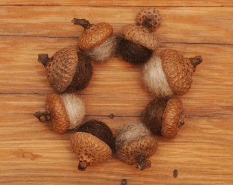 Felted Wool Acorns Natural colored or Acorn Ornaments, Set of 8
