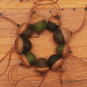 Green Felted Acorn Ornaments, Set of 9, also available without hangers