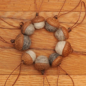 Gray Felted Acorns, Set of 9 Acorns OR Acorn Ornaments in Grey Wools image 1