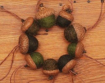 Green Felted Acorn Ornaments, Set of 9, also available without hangers