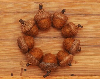 Orange Wool Felted Acorns OR Acorn Ornaments, Needle Felted