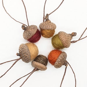 Wool Felted Acorn Ornaments, Set of 6 Fall colors, also available as Ornaments