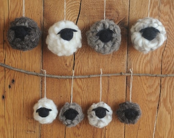 Felted Wool Sheep Ornaments, Set of 4