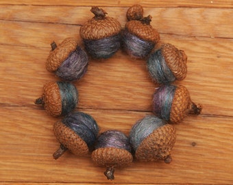 Felted Acorns Blue Pink Purple Gray with Shimmer,  Also Available as Ornaments