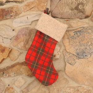 Christmas Stocking Red Wool Plaid, Personalized