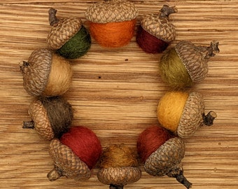 Felted Acorns OR Acorn Ornaments in Fall Colors,  Set of 10 Wool Acorns