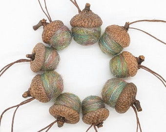 Felted Acorns in Muted Rainbow Colors with Shimmer,  Also Available as Ornaments