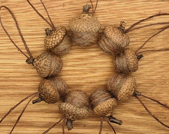 Tan Wool Felted Acorn Ornaments, muted colors, also available without hangers