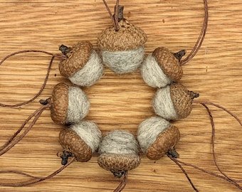 Gray Felted Wool Acorns or Acorn Ornaments