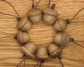 Tan Wool Felted Acorns OR Acorn Ornaments, Natural Ecofriendly Wool Decoration