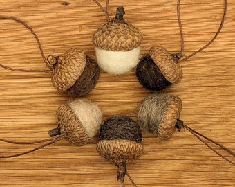 Felted Wool Acorns or Acorn Ornaments, Natural colors