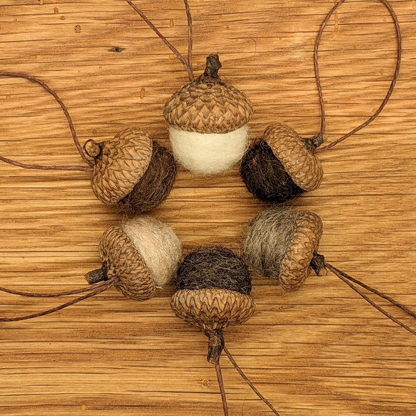 Felted Wool Acorns or Acorn Ornaments, Natural colors