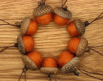 Orange Felted Wool Acorns OR Felted Acorn Ornaments