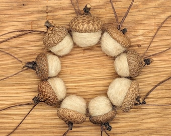 Oatmeal Tan Felted  Acorns,  natural colored ecofriendly wool, also available as ornaments