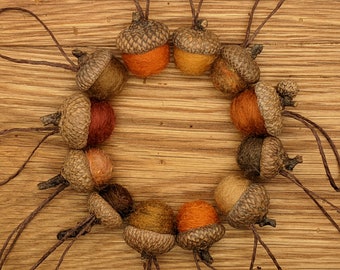 Orange Felted Wool Acorns or Acorn Ornaments, Set of 12