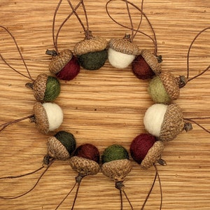 Felted Acorn Ornaments, Set of 12 Christmas colors