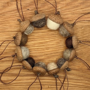 Felted Wool Acorns Natural colored or Acorn Ornaments, Set of 12