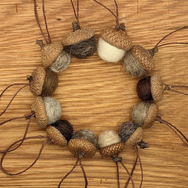 Felted Wool Acorns Natural colored or Acorn Ornaments, Set of 12