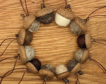 Felted Wool Acorns Natural colored or Acorn Ornaments, Set of 12