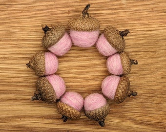 Pink Felted Acorns OR Felted Acorn Ornaments, Heathered Pink