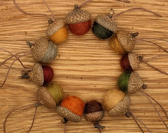 Wool Felted Acorns in Fall Colors,  Set of 12 Acorns OR Acorn Ornaments