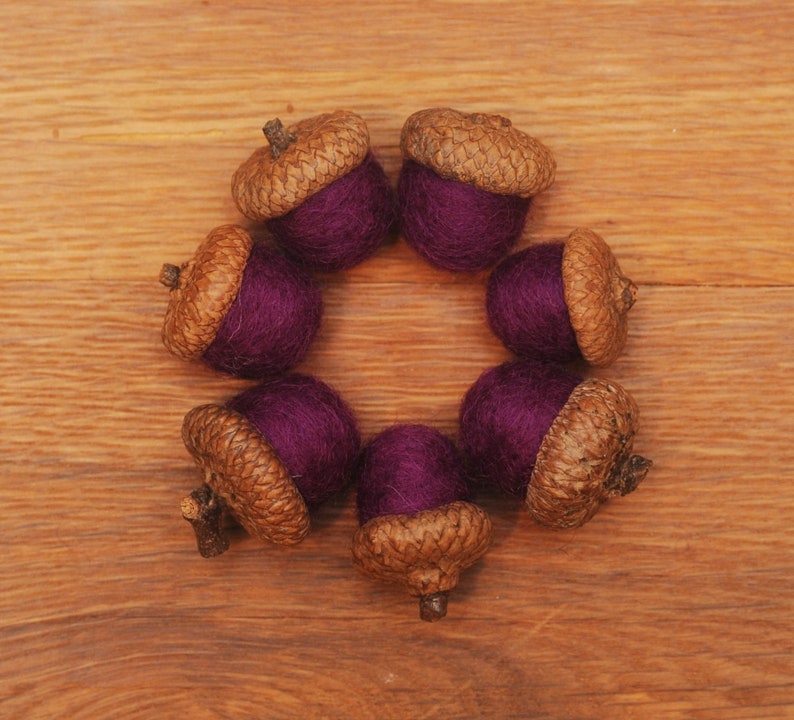 Violet Purple Felted Acorns, ecofriendly wool, also available as ornaments image 1