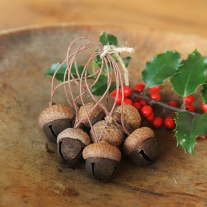 Acorn Ornaments made with Rusty Jingle Bells & Acorn Caps, Rustic, Woodland