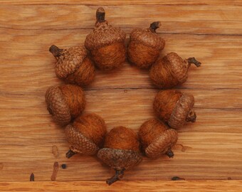 Orange Wool Felted Acorns OR Acorn Ornaments, Needle Felted