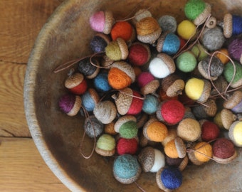 Felted Wool Acorns OR Acorn Ornaments, You pick the Colors & Quantity, custom natural eco friendly decor