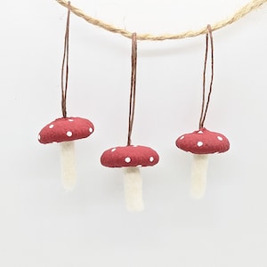 Wool Felted Toadstool Ornaments Set of Mushroom Ornaments with Acorn Cap Tops image 6