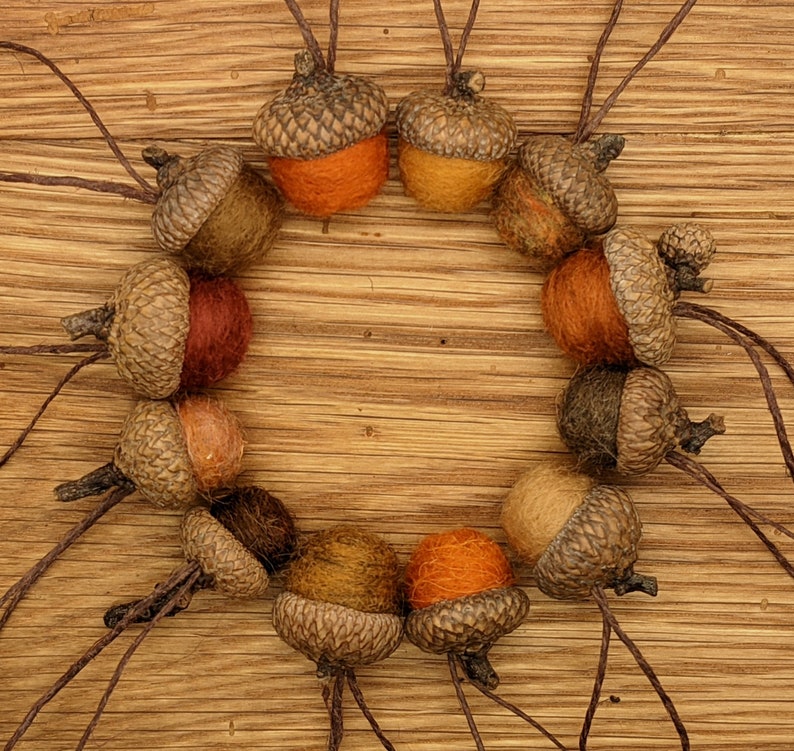 Orange Felted Wool Acorns or Acorn Ornaments, Set of 12 image 2