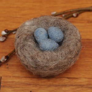 Needle Felted Bird's Nest with Robins Eggs or Acorns image 1