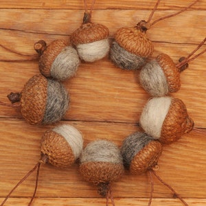 Gray Felted Acorns, Set of 9 Acorns OR Acorn Ornaments in Grey Wools image 3