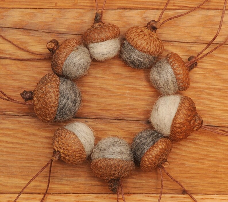Gray Felted Acorns, Set of 9 Acorns OR Acorn Ornaments in Grey Wools image 3
