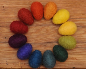 Rainbow Felted Eggs, Set of 12 Medium Wool Needle Felted Easter Eggs