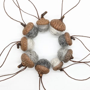 Gray Felted Acorns, Set of 9 Acorns OR Acorn Ornaments in Grey Wools image 2