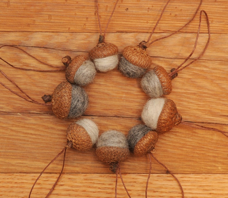 Gray Felted Acorns, Set of 9 Acorns OR Acorn Ornaments in Grey Wools image 1