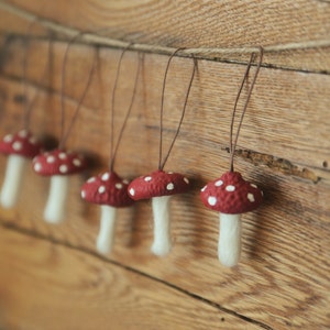 Wool Felted Toadstool Ornaments Set of Mushroom Ornaments with Acorn Cap Tops image 1