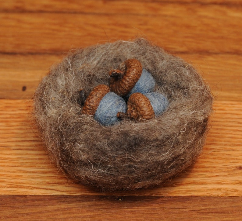 Needle Felted Bird's Nest with Robins Eggs or Acorns image 2