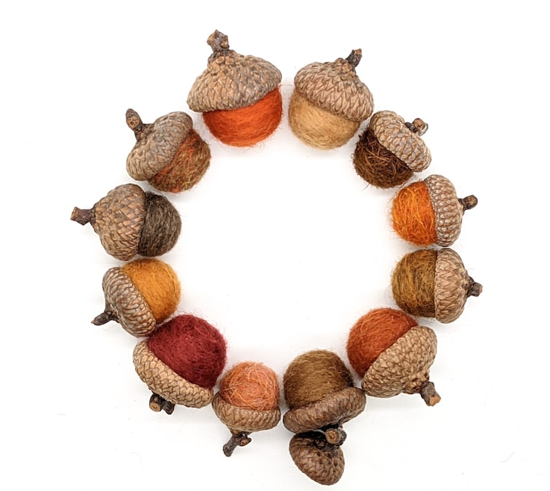 Orange Felted Wool Acorns or Acorn Ornaments, Set of 12 image 3