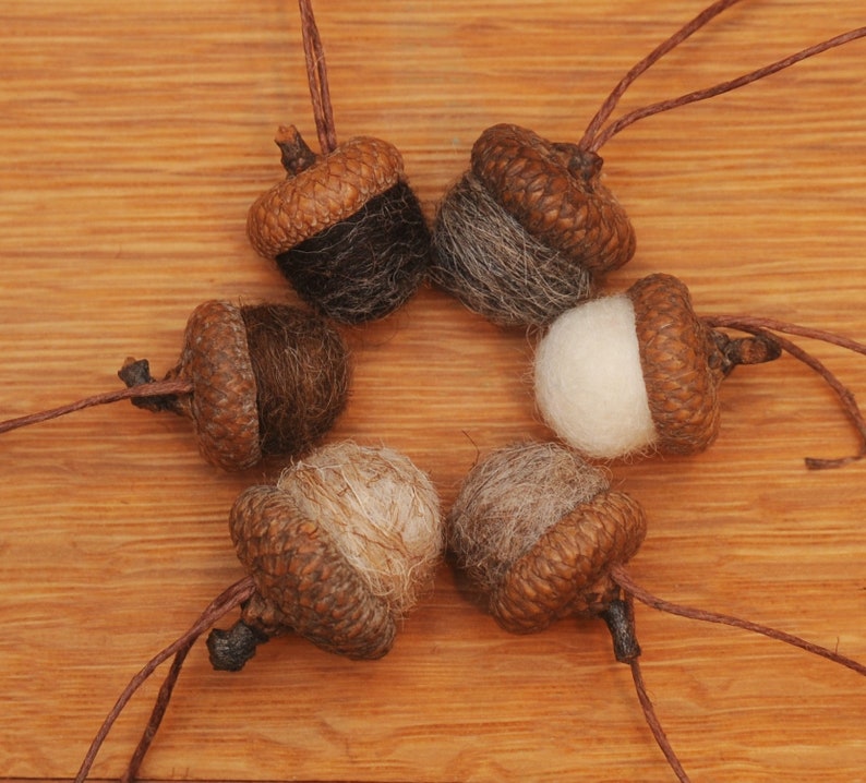 Felted Wool Acorns or Acorn Ornaments, Natural colors image 2