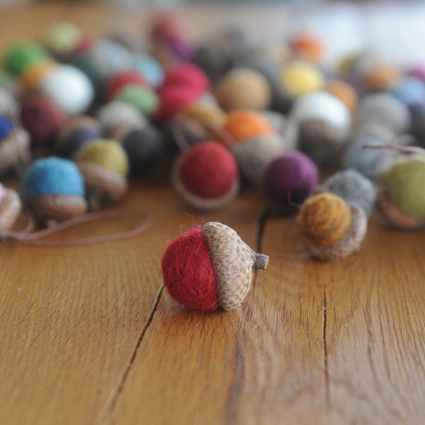 Felted Wool Acorns OR Acorn Ornaments, You pick the Colors & Quantity, custom natural eco friendly decor